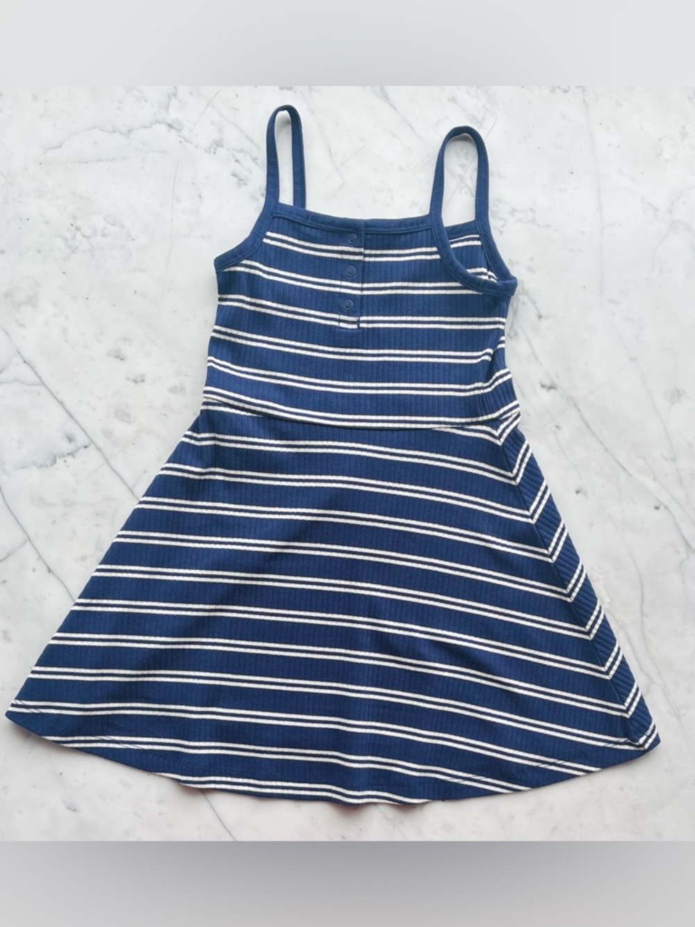 Hanna Andersson Striped Cami Fit & Flare Dress Navy Blue / White Size 5